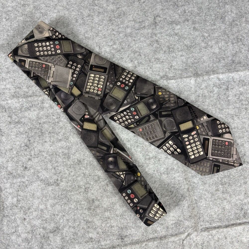 Vintage Ralph Marlin Cell Phone Necktie 1990s Brick Mobile Phone Tech USA